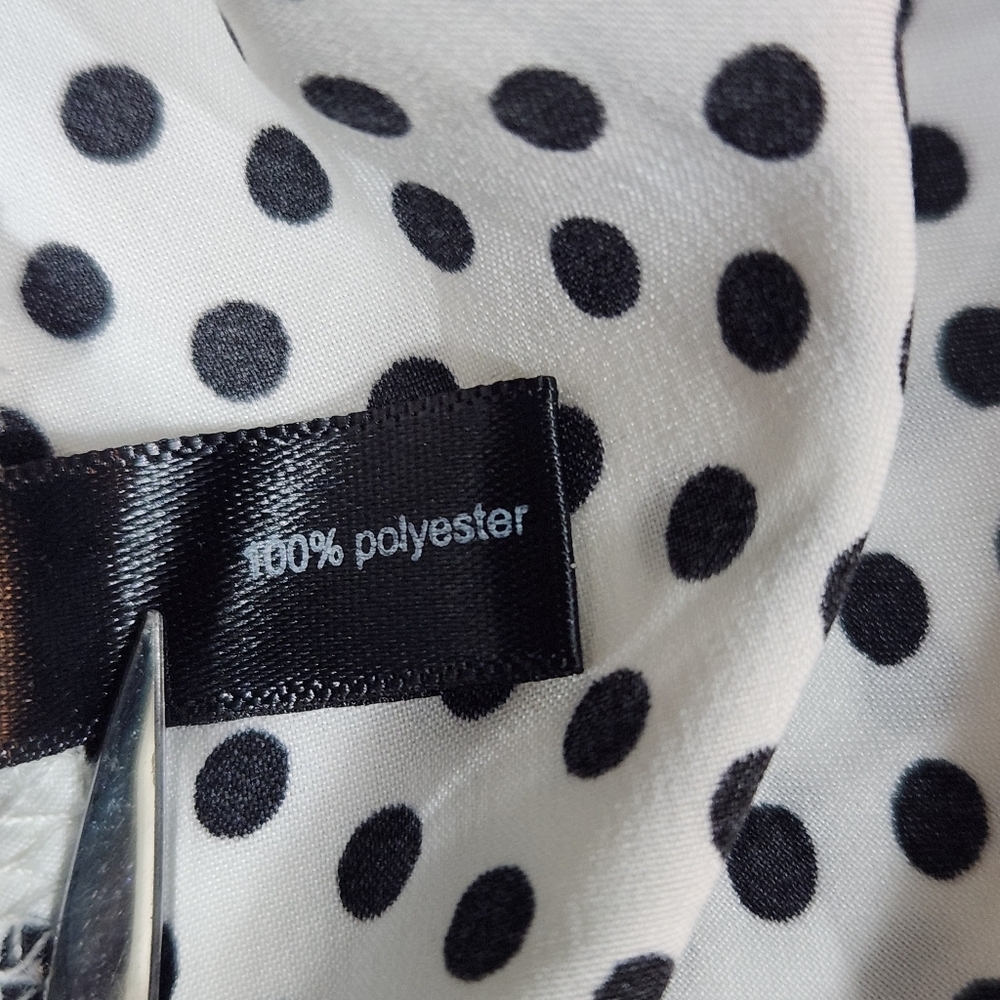 The Limited Black And White Polka Dot Button Up Tie Neck Blouse - Picture 6 of 6